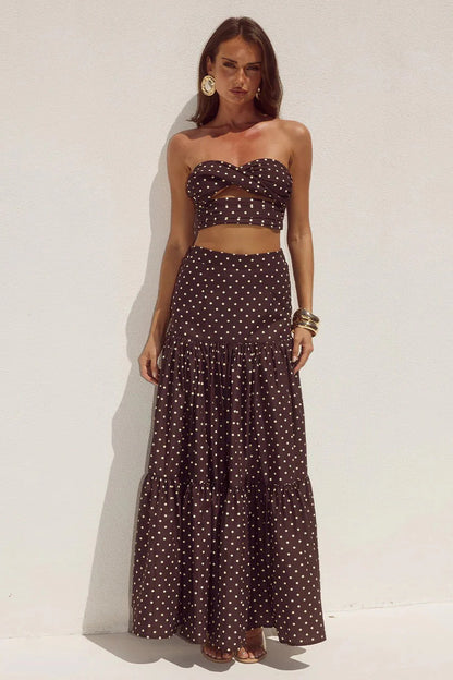 Ayla Maxi Skirt - Choc/Lemon Polka