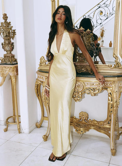 Good For You Halter Maxi Dress Lemon