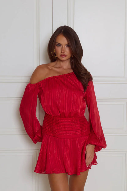 Cheeky Vibe Off Shoulder Mini Dress Red