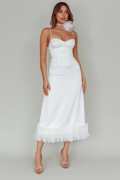 Buona Sera Hem Decoration Midi Dress White