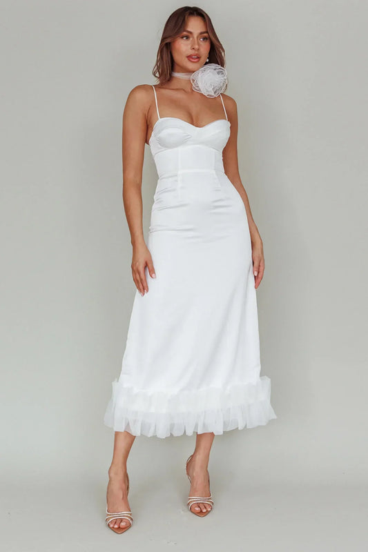 Buona Sera Hem Decoration Midi Dress White