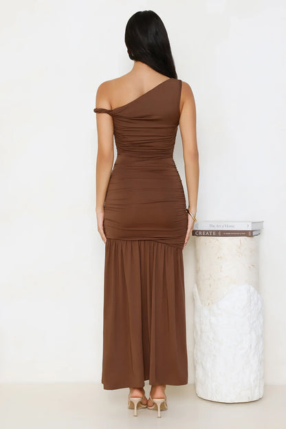 Forever Style Off Shoulder Maxi Dress Chocolate