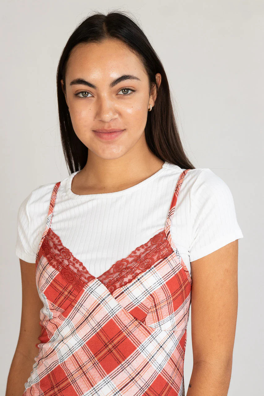 Plaid Cami Mini Dress With Tee