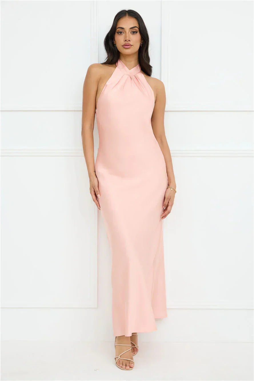 Delicate Dazzle Halter Satin Maxi Dress
