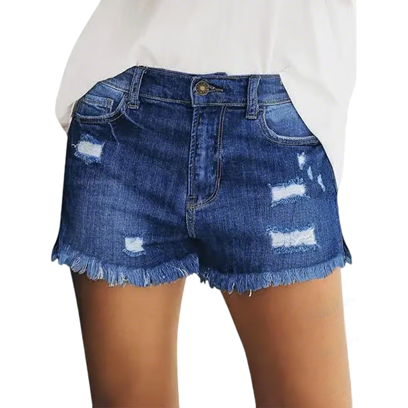 Women's Casual Mid Rise Denim Shorts Stretch Ripped Raw Hem Jean Shorts