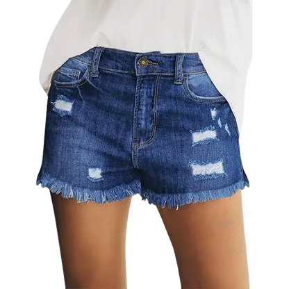 Women's Casual Mid Rise Denim Shorts Stretch Ripped Raw Hem Jean Shorts