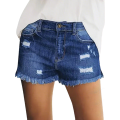 Women's Casual Mid Rise Denim Shorts Stretch Ripped Raw Hem Jean Shorts