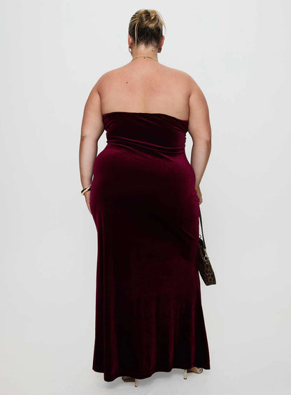 Irena Strapless Maxi Dress Burgundy Curve