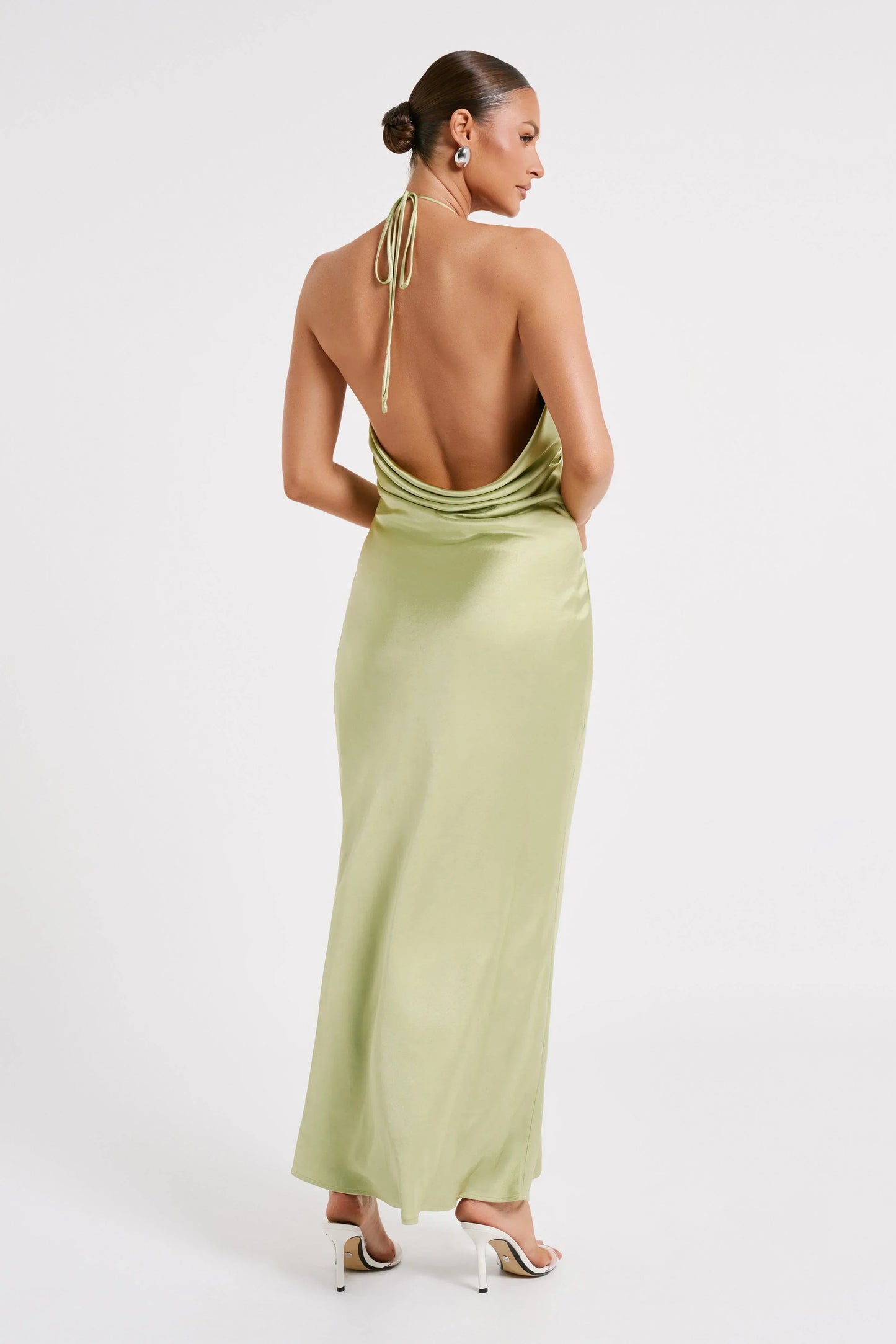 Sammy Satin Halter Maxi Dress - Pistachio