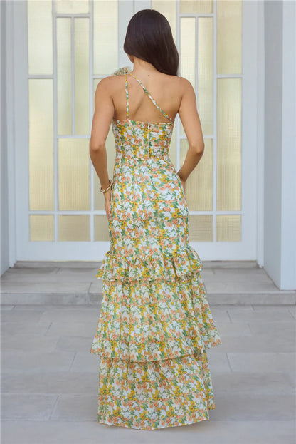 Blooming In Summer One Shoulder Maxi Dress Orange