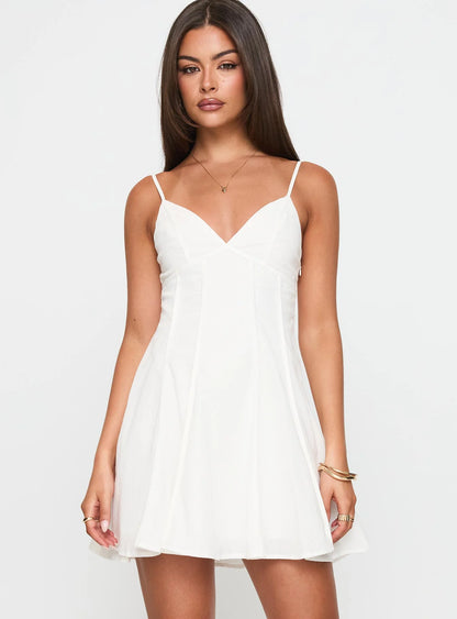 Libertie Pleat Mini Dress White