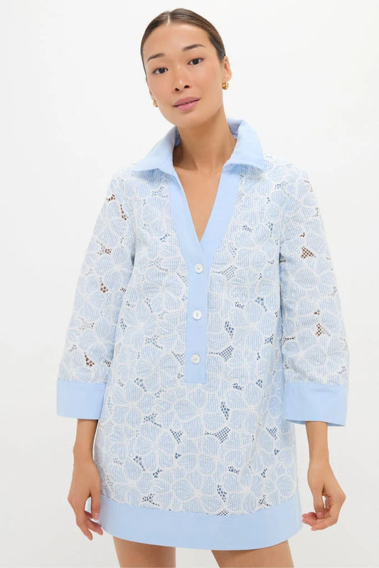 Blue Floral Lace Collier Dress