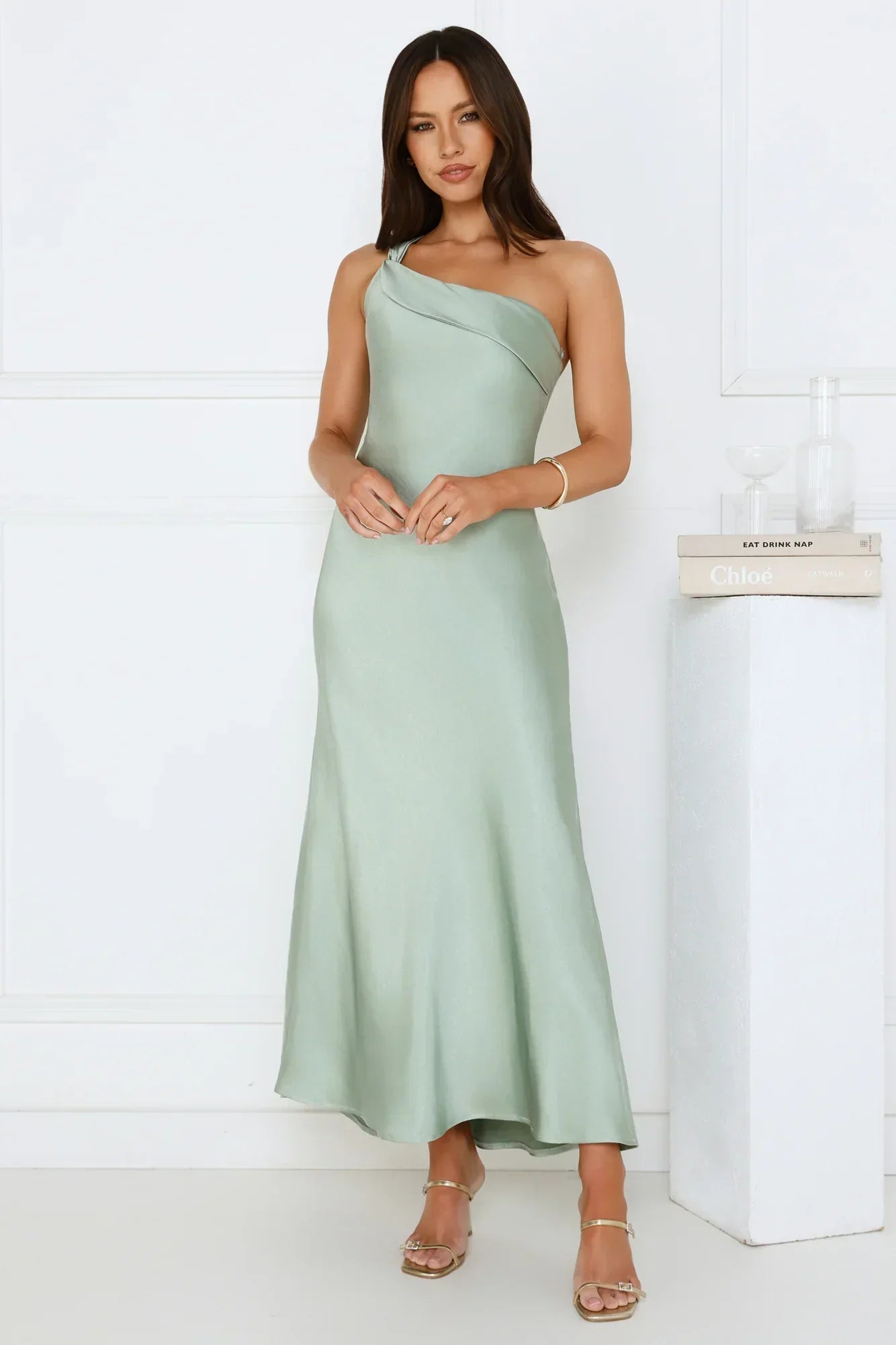 Romantic Tales Satin One Shoulder Maxi Dress