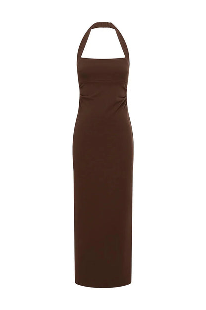 Franca Halter Midi Dress - Bitter Chocolate