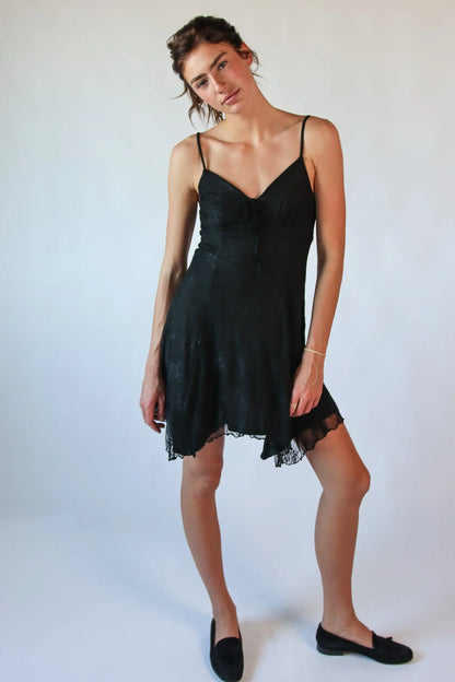 Mesh Lace Hanky Hem Mini Dress