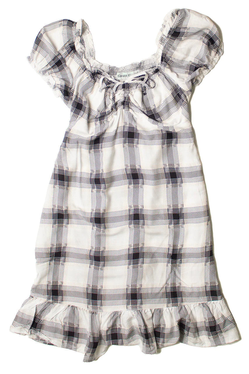 Granite Plaid Puff Sleeve Babydoll Dress