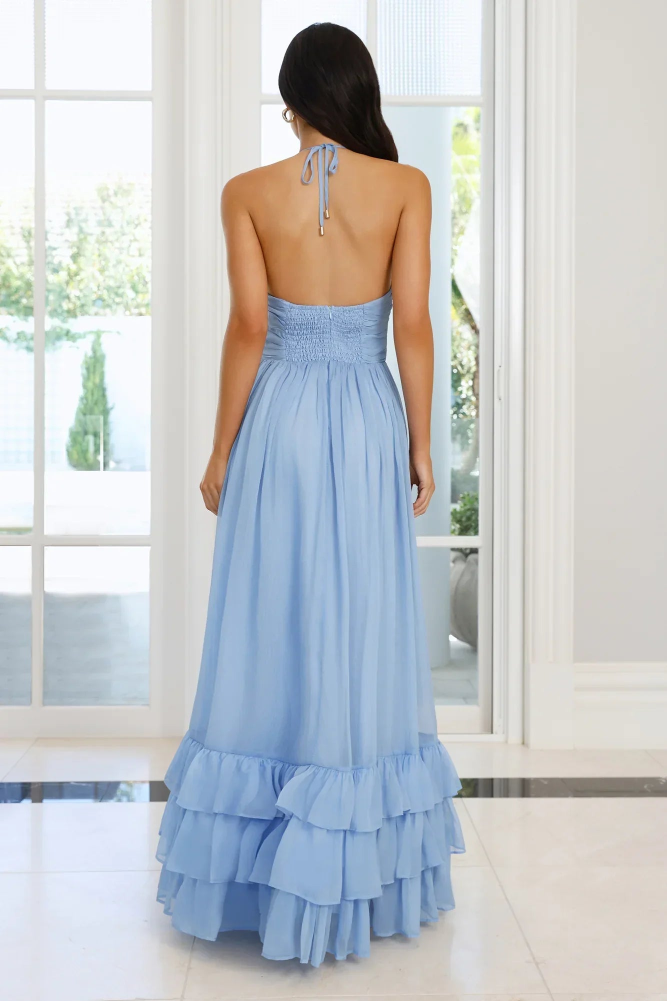 Enchanted Bloom Halter Maxi Dress Blue