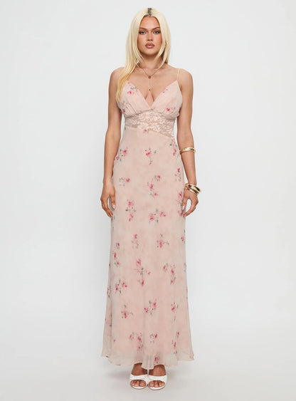 Rheina Lace Maxi Dress Pink Floral