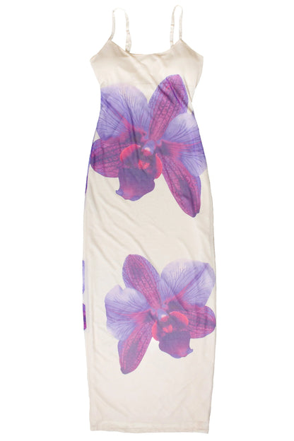 Large Flower Print Mesh Maxi Dress