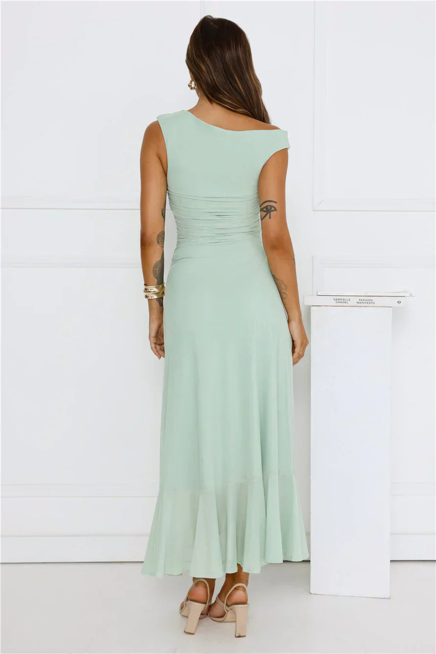 Effortless Girl Off Shoulder Mesh Midi Dress
