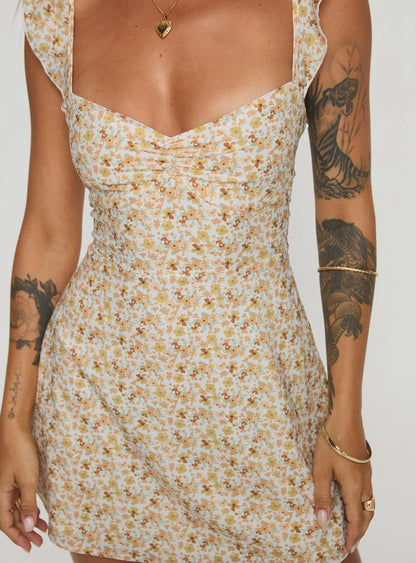 Landon Mini Dress Yellow Floral