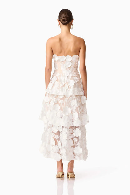 Selene Maxi Tiered 3D Dress in White