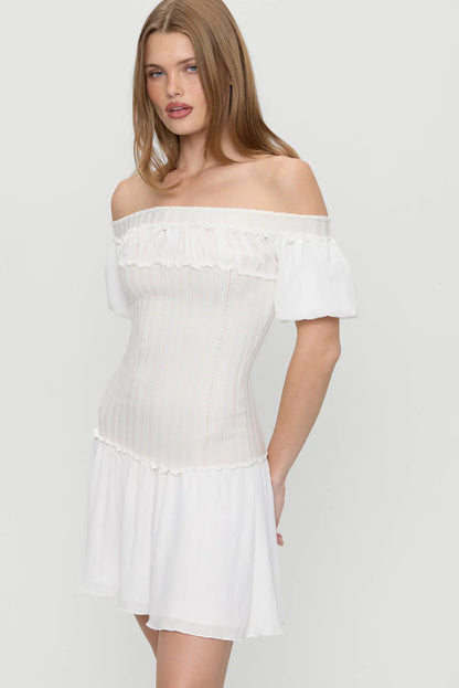 Aura Off The Shoulder Mini Dress - Coconut Cream