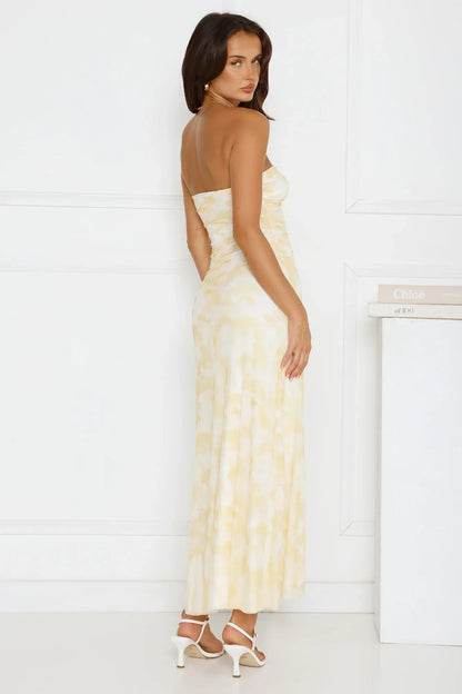 Gatsby Glow Strapless Mesh Maxi Dress Yellow