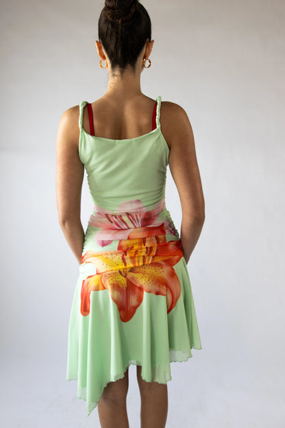 Flower Mesh Hanky Hem Midi Dress