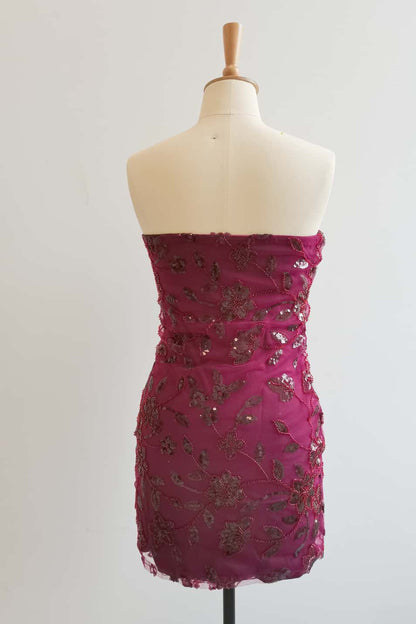 Strapless Sage Beaded Flowers Tight Short Dress