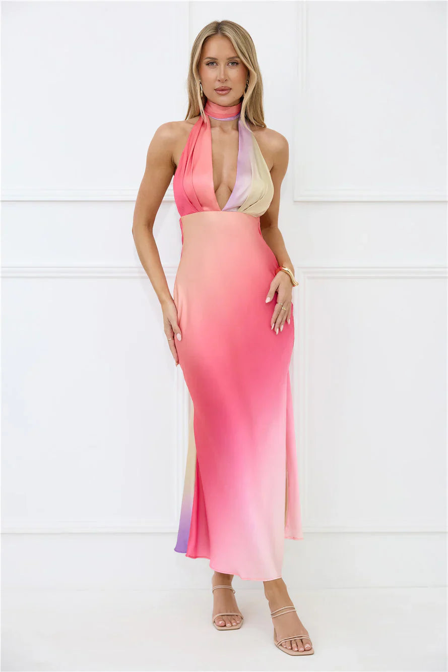Dreams in Colour Satin Maxi Dress Multi