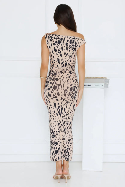 Exotic Essence Off Shoulder Midi Dress Print