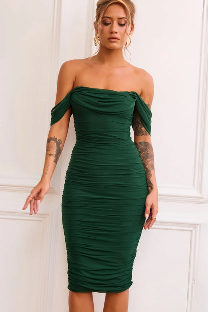 Main Character Mesh Midi Dress - Forest Green