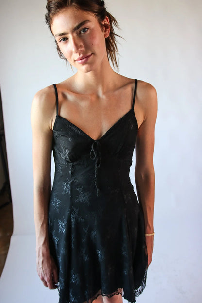 Mesh Lace Hanky Hem Mini Dress
