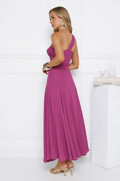 Glossed Edge One Shoulder Maxi Dress Plum
