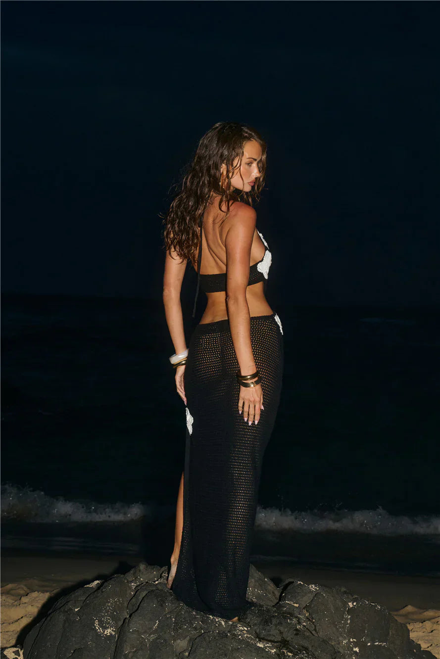 Monaco Sun Knit Halter Maxi Dress Black