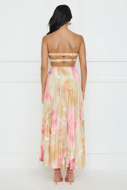 Sea Goddess Strapless Satin Maxi Dress