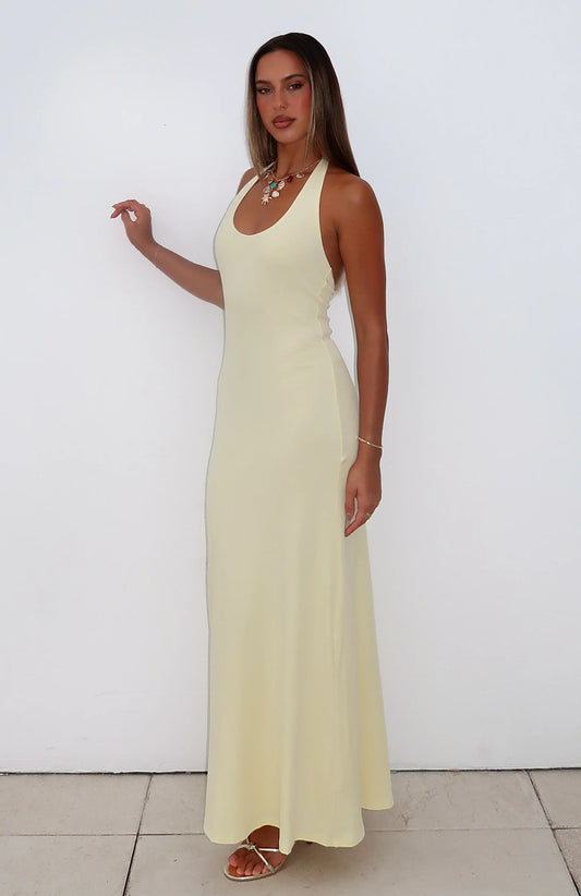 Took A Chance Halter Maxi Dress Lemon