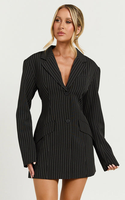 Lioness - Leo Dress in Onyx Pinstripe