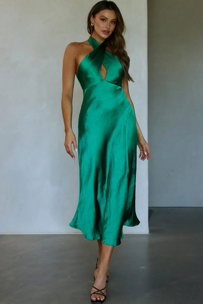 Je Reve Twist Halterneck Midi Dress Green