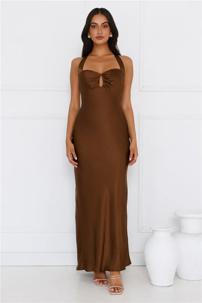 Ambiance Of The Night Halter Satin Maxi Dress