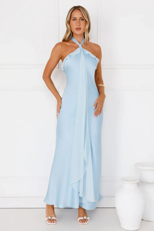 Luxora Lady Halter Satin Maxi Dress