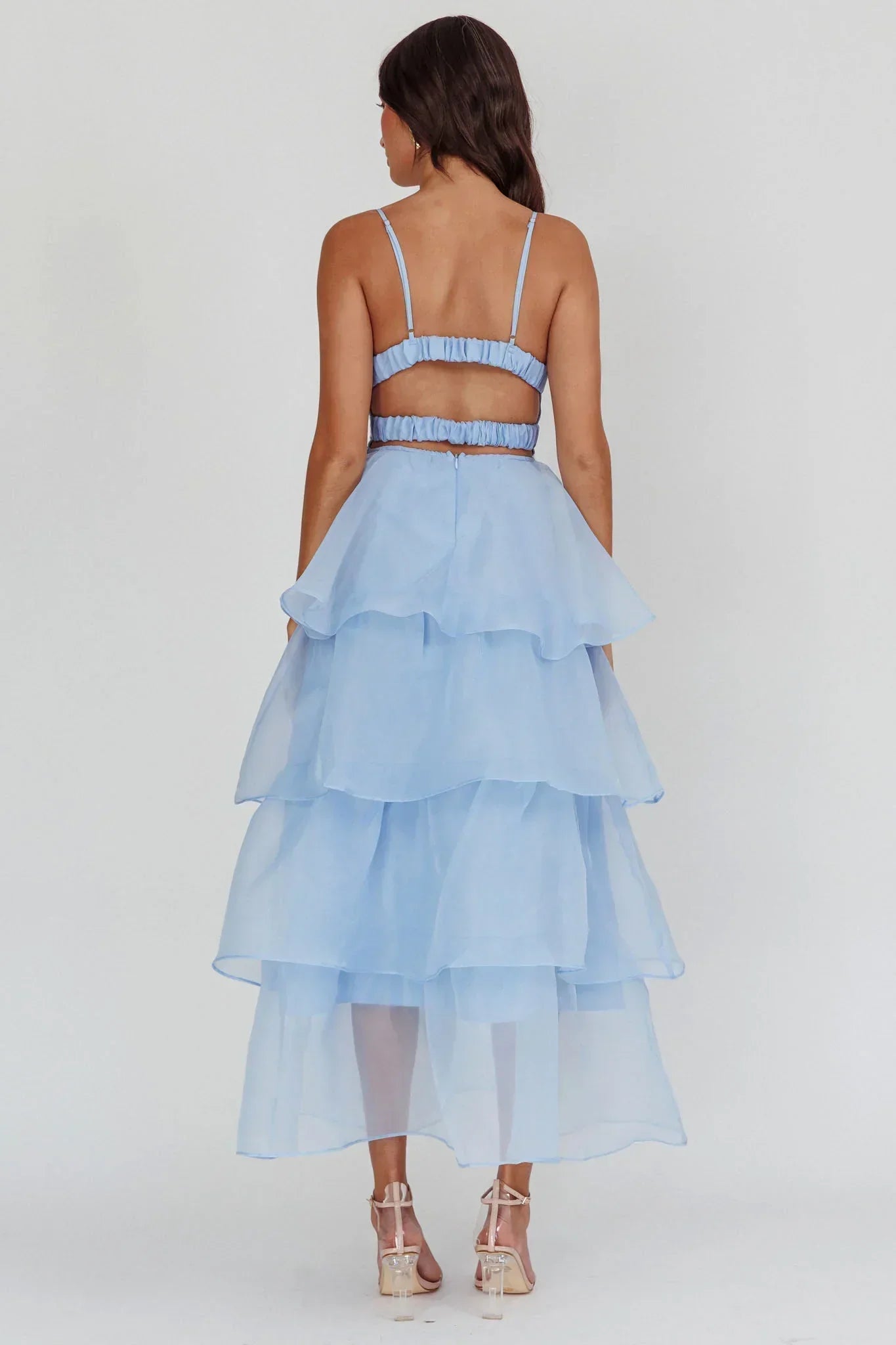 Made For You Tiered Ruffle Midi Dress Blue