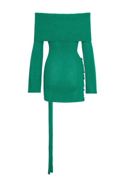 Camryn Off Shoulder Tie Knit Mini Dress - Green