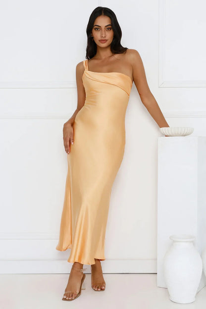 Romantic Tales Satin One Shoulder Maxi Dress