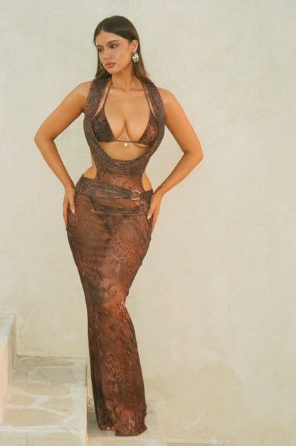 Alisa Maxi Dress Mauve Leopard
