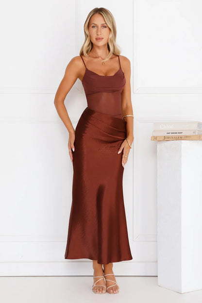 Rule The Glow Satin Mesh Maxi Dress