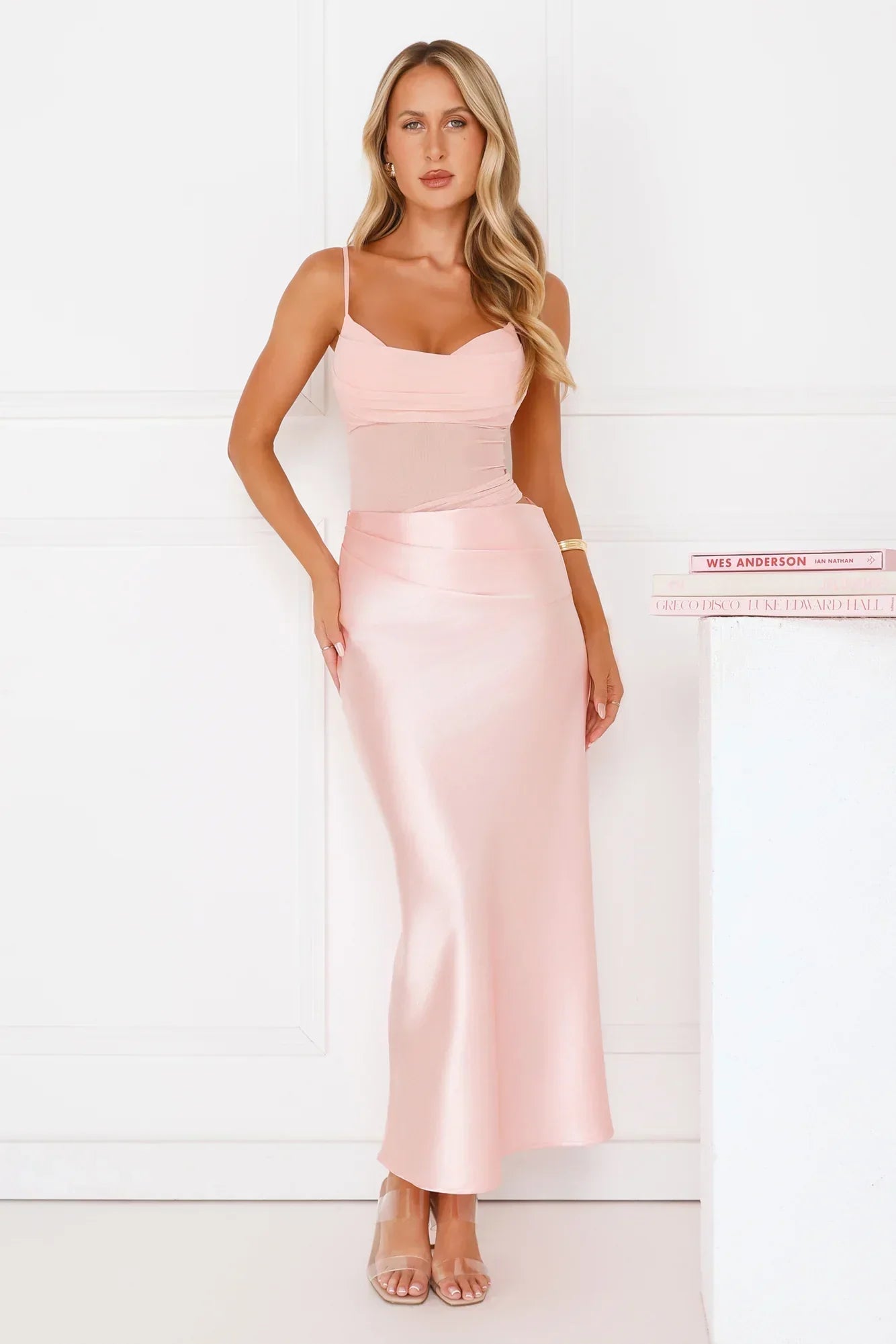 Rule The Glow Satin Mesh Maxi Dress