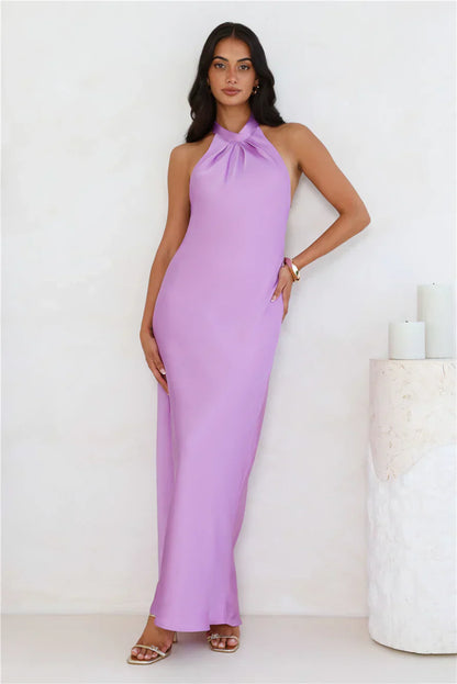Delicate Dazzle Halter Satin Maxi Dress