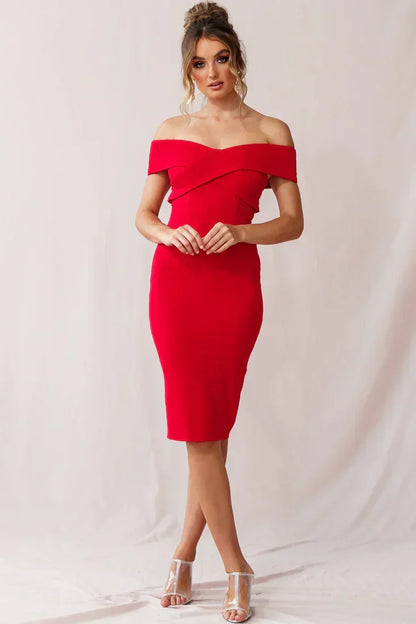 Corrine Elegant Off The Shoulder Bodycon Dress Red